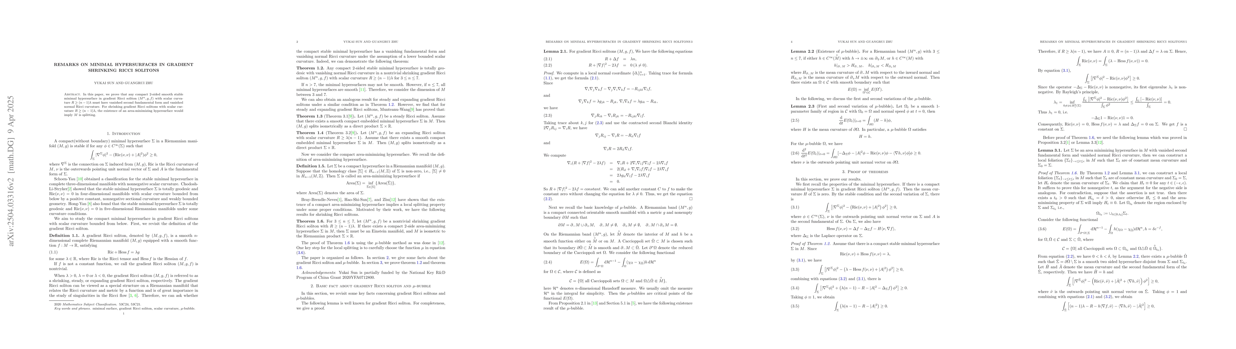 Thumbnail for Remarks on minimal hypersurfaces in gradient shrinking Ricci solitons