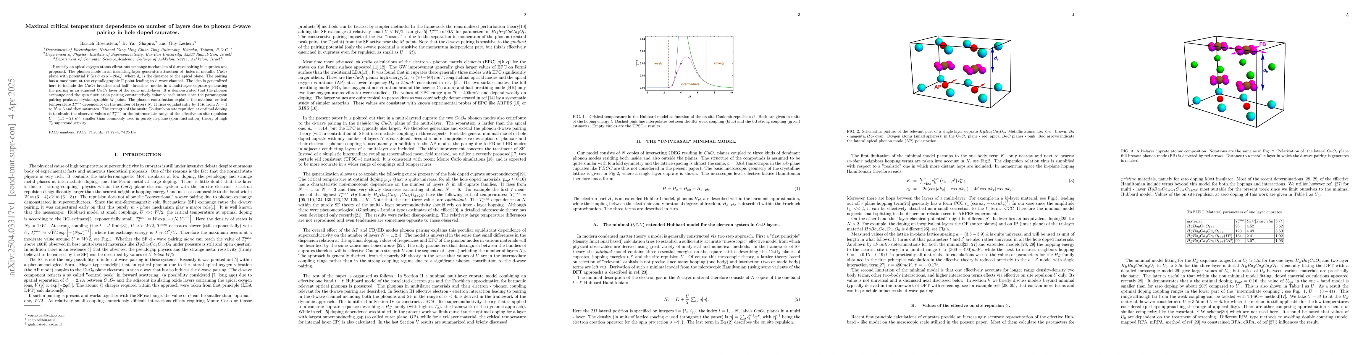 Thumbnail for Maximal critical temperature dependence on number of layers due to
  phonon d-wave pairing in hole doped cuprates