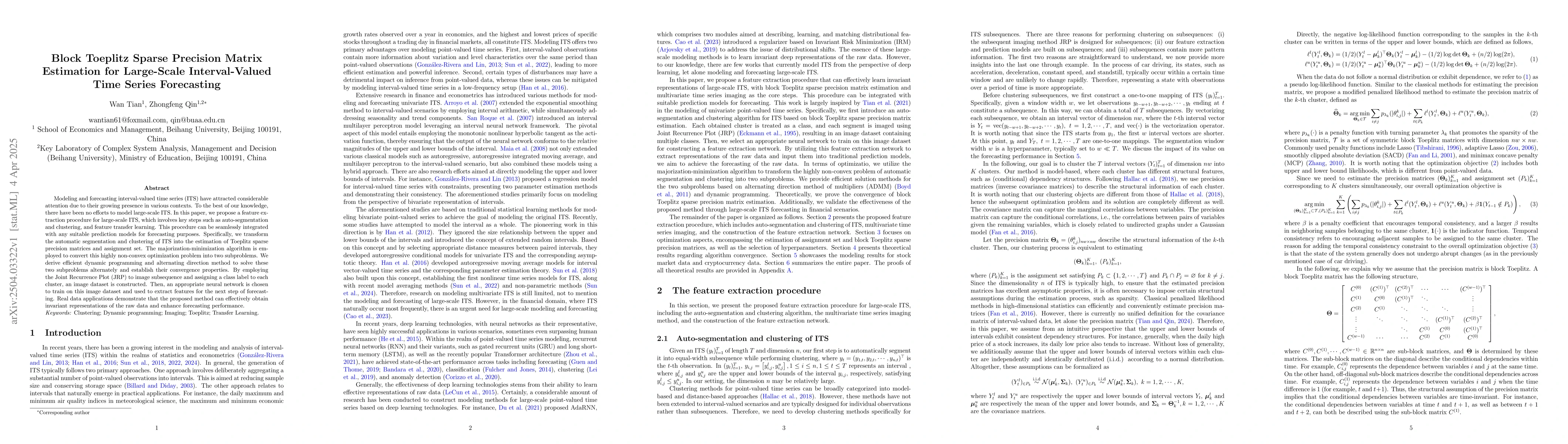 Thumbnail for Block Toeplitz Sparse Precision Matrix Estimation for Large-Scale
  Interval-Valued Time Series Forecasting