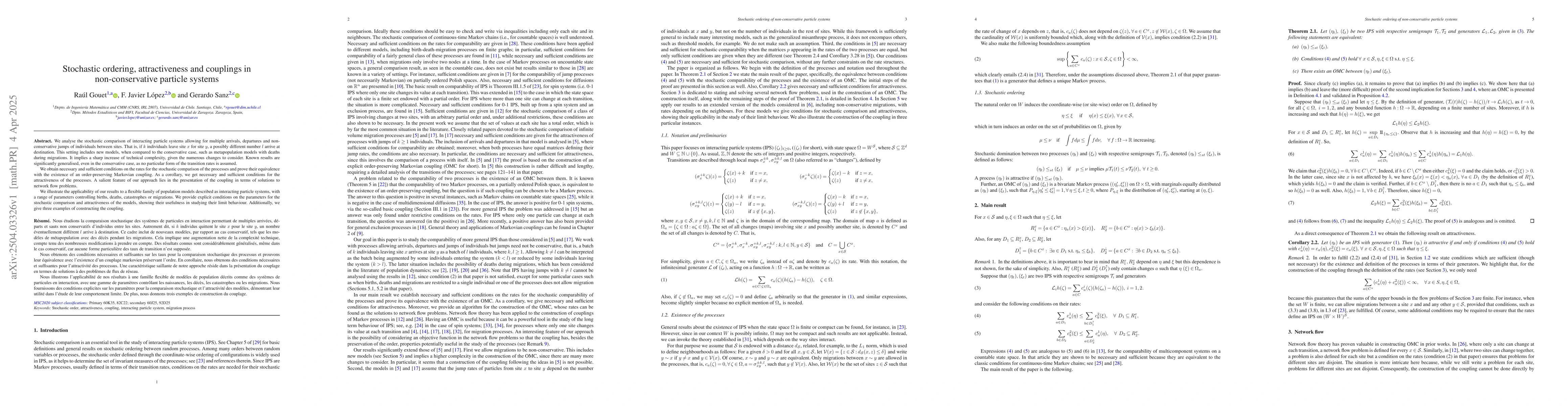 Thumbnail for Stochastic ordering, attractiveness and couplings in non-conservative
  particle systems