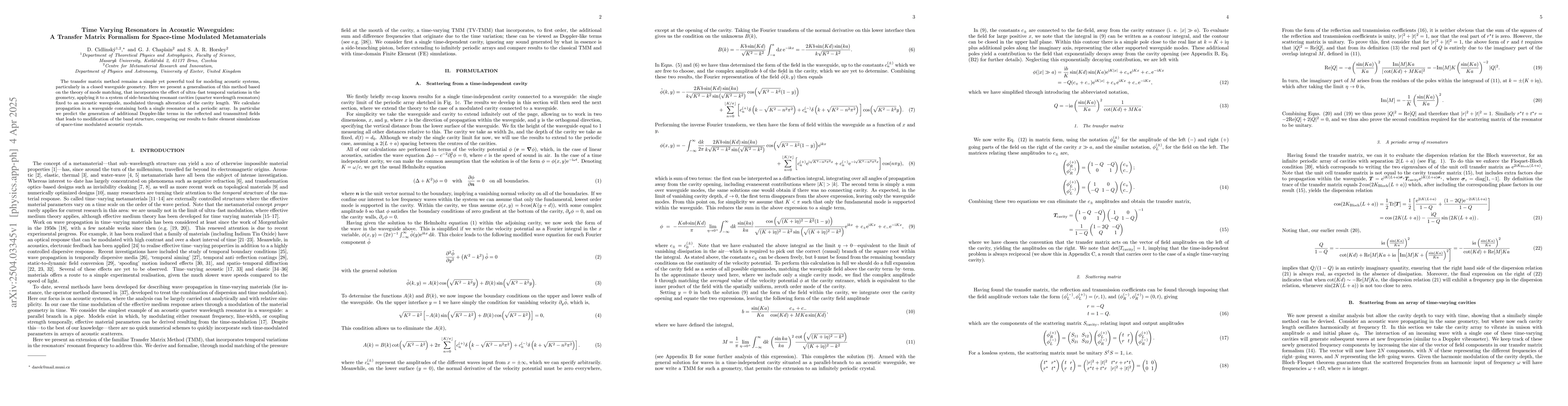 Thumbnail for Time Varying Resonators in Acoustic Waveguides: A Transfer Matrix
  Formalism for Space-time Modulated Metamaterials