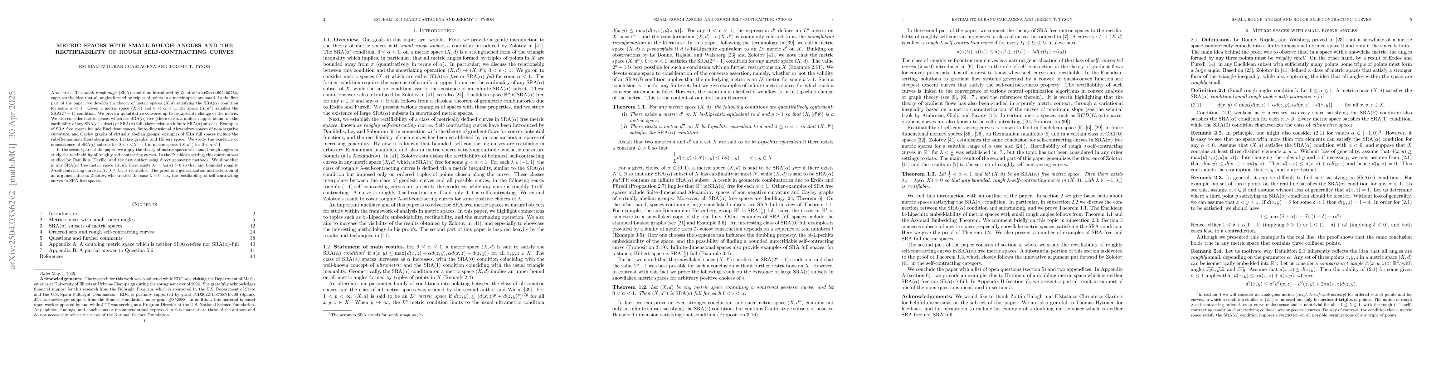 Thumbnail for Metric spaces with small rough angles and the rectifiability of rough
  self-contracting curves