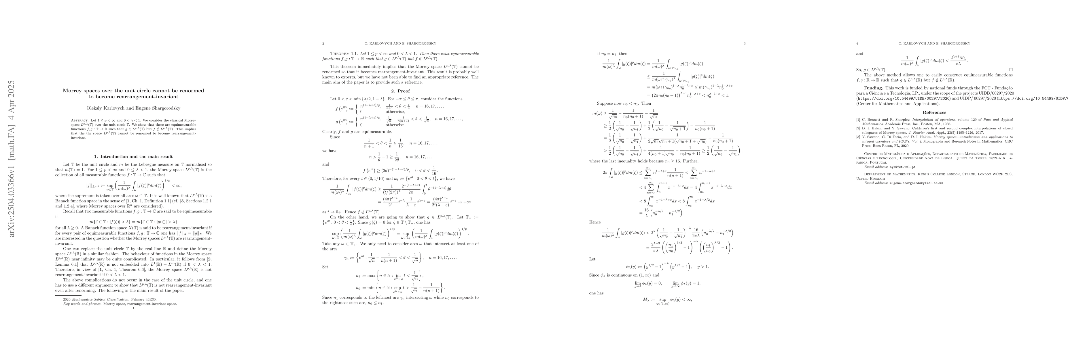 Thumbnail for Morrey spaces over the unit circle cannot be renormed to become
  rearrangement-invariant