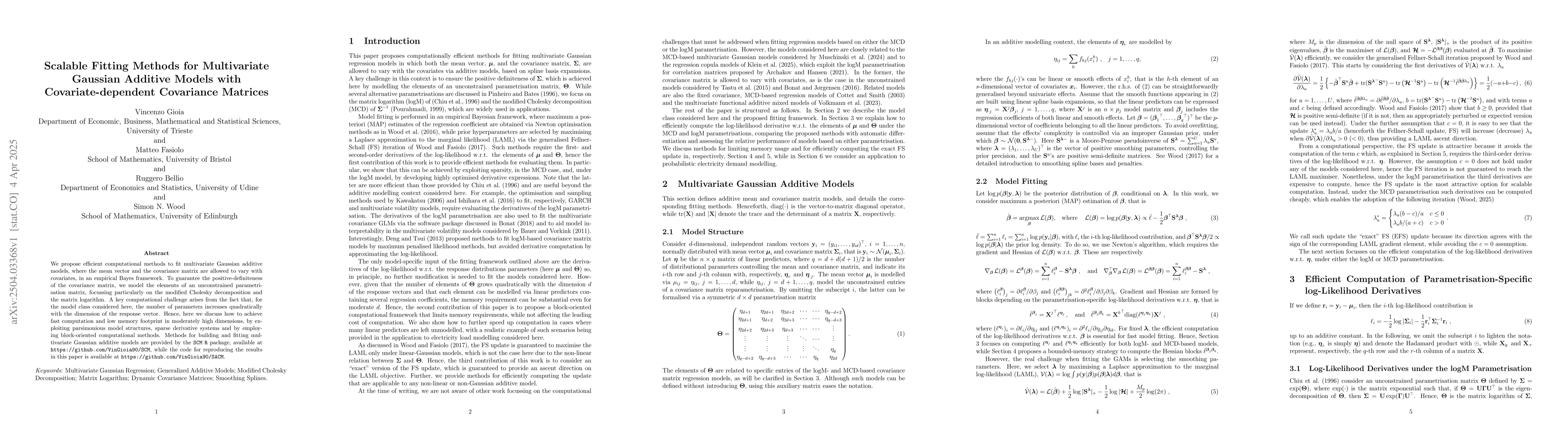 Thumbnail for Scalable Fitting Methods for Multivariate Gaussian Additive Models with
  Covariate-dependent Covariance Matrices