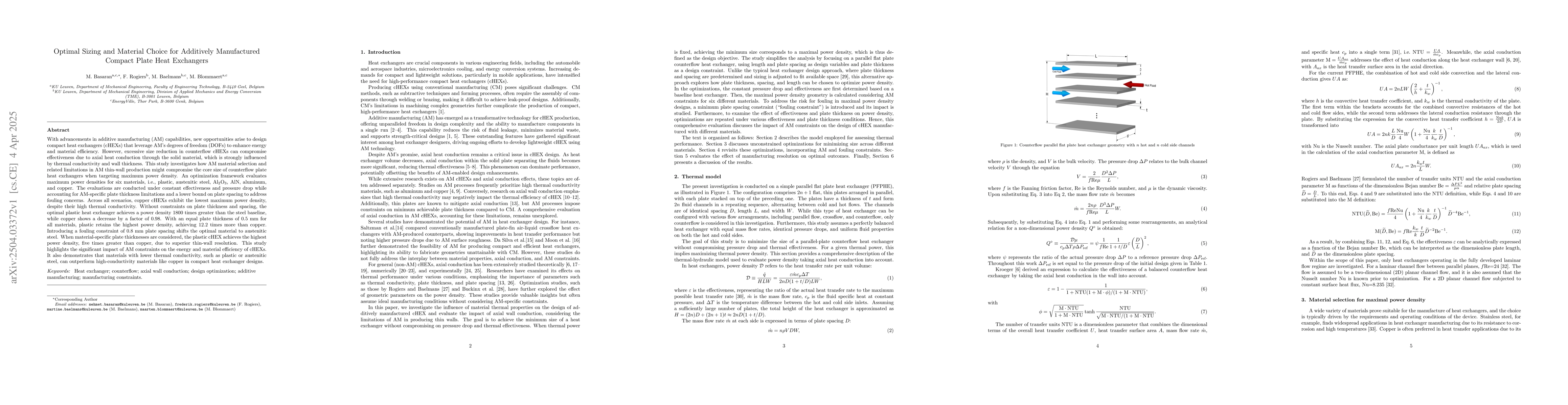 Thumbnail for Optimal Sizing and Material Choice for Additively Manufactured Compact
  Plate Heat Exchangers