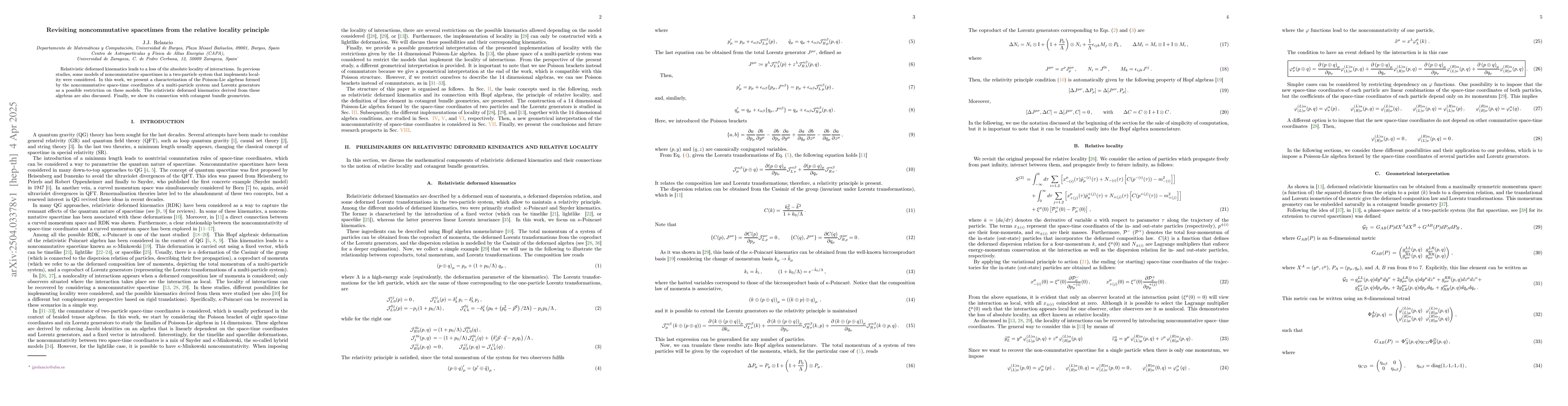 Thumbnail for Revisiting noncommutative spacetimes from the relative locality
  principle