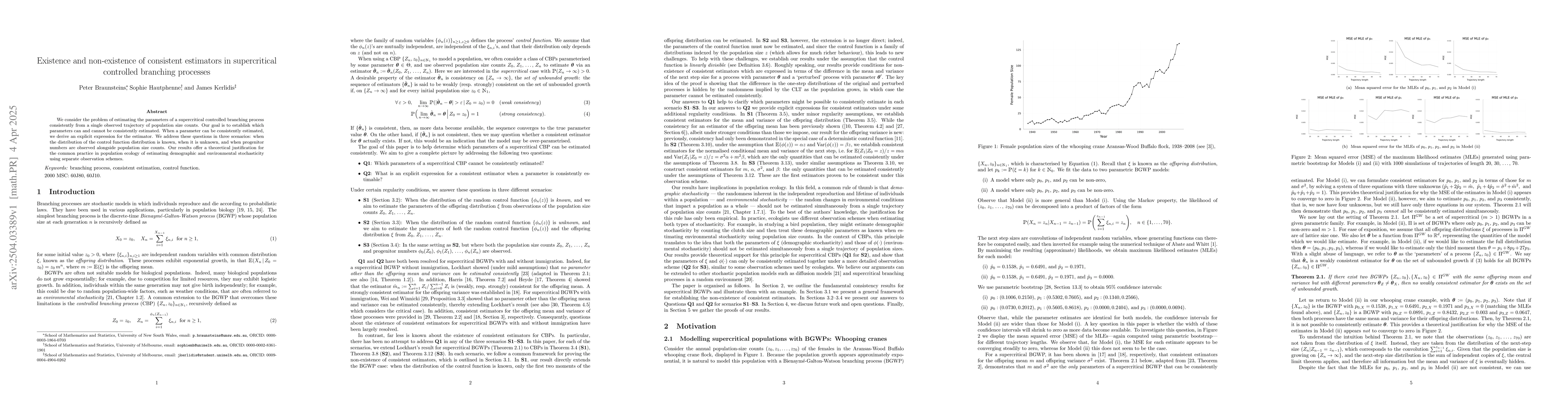 Thumbnail for Existence and non-existence of consistent estimators in supercritical
  controlled branching processes