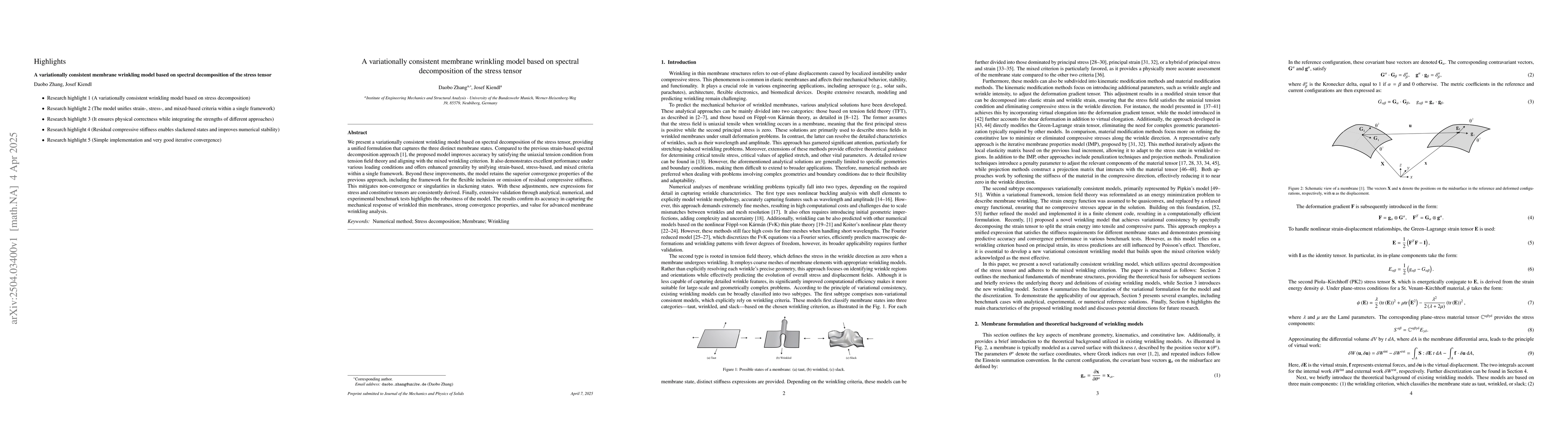 Thumbnail for A variationally consistent membrane wrinkling model based on spectral
  decomposition of the stress tensor