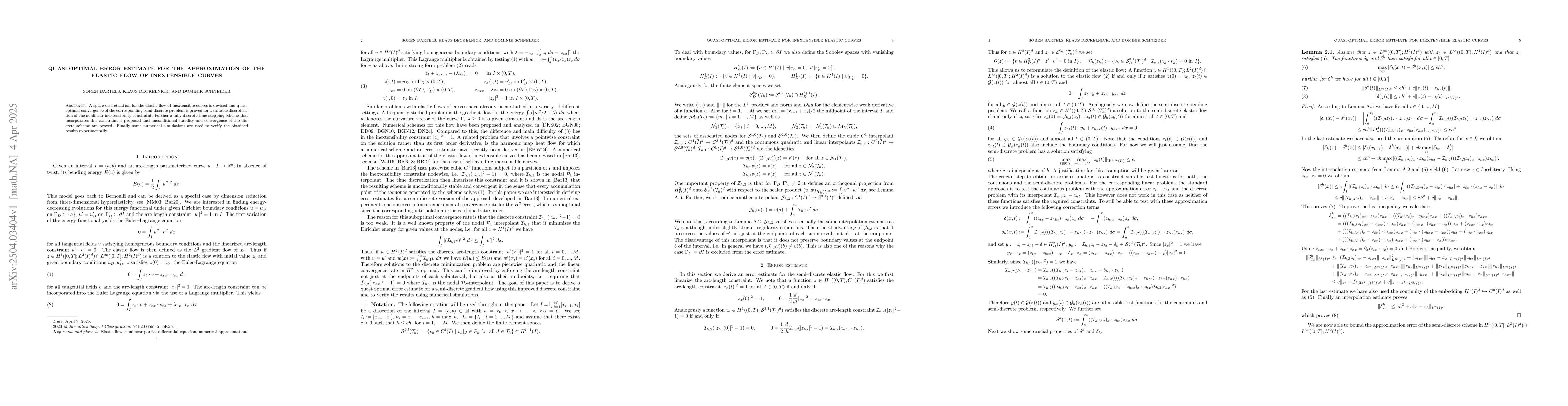 Thumbnail for Quasi-optimal error estimate for the approximation of the elastic flow
  of inextensible curves