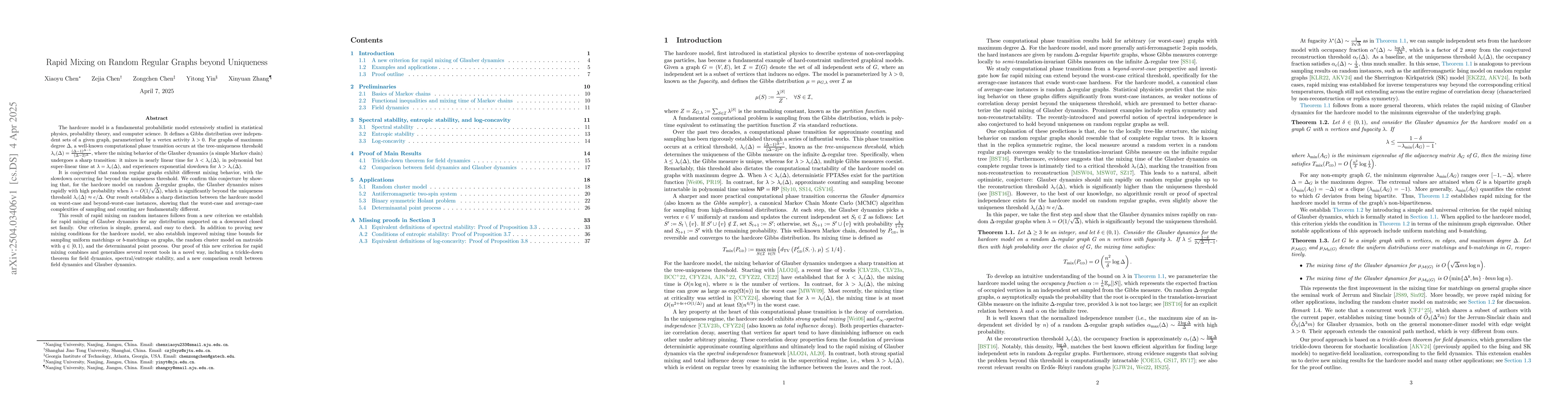 Thumbnail for Rapid Mixing on Random Regular Graphs beyond Uniqueness