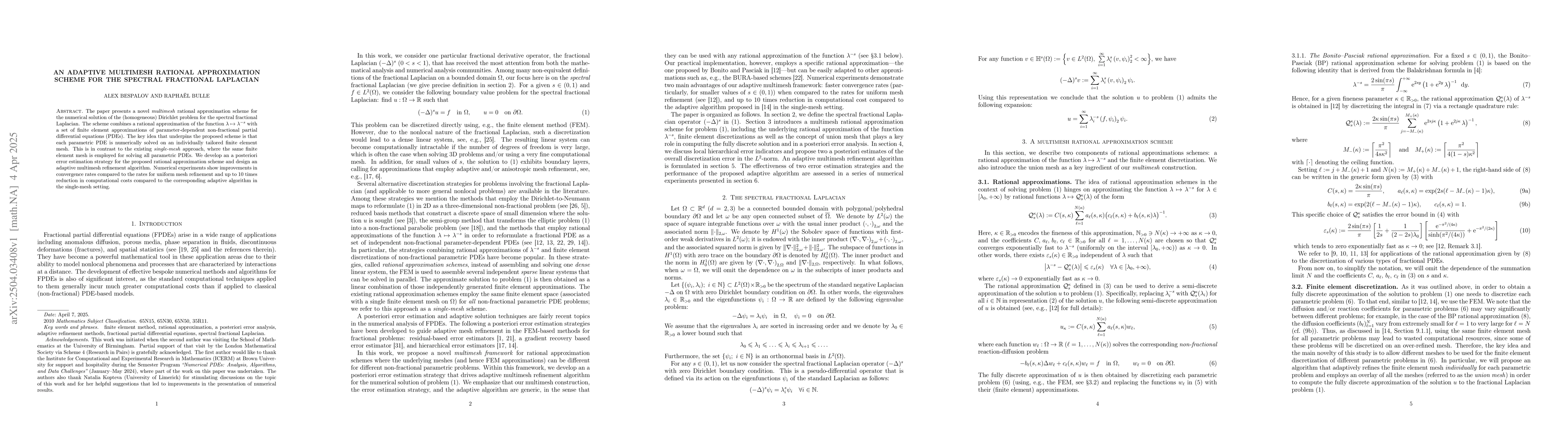 Thumbnail for An adaptive multimesh rational approximation scheme for the spectral
  fractional Laplacian