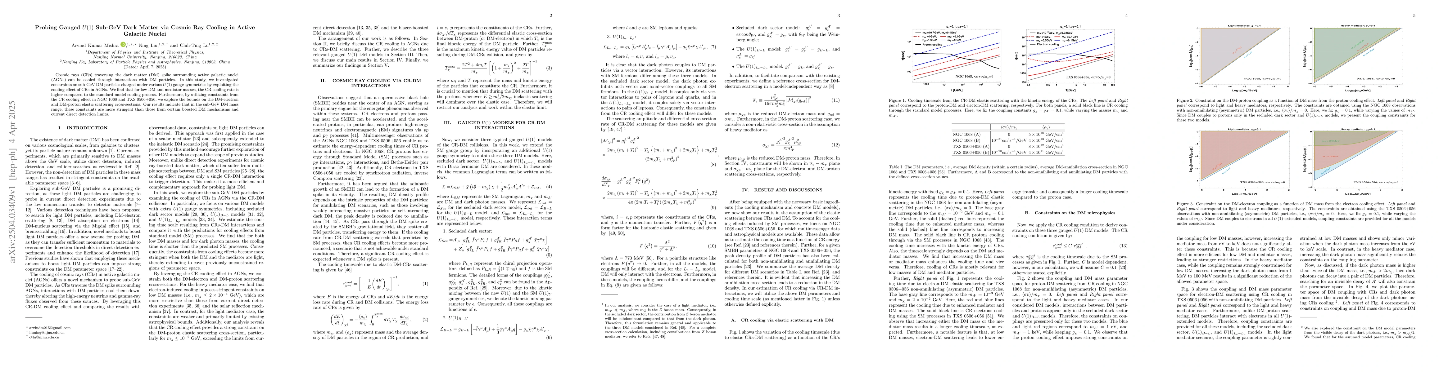 Thumbnail for Probing Gauged $U(1)$ Sub-GeV Dark Matter via Cosmic Ray Cooling in
  Active Galactic Nuclei