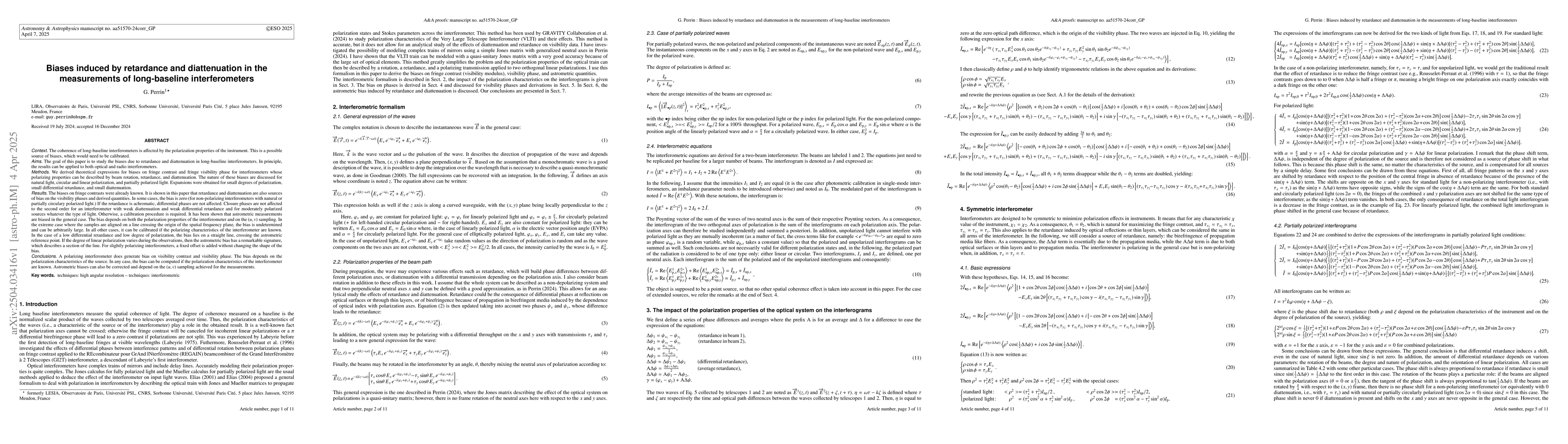 Thumbnail for Biases induced by retardance and diattenuation in the measurements of
  long-baseline interferometers