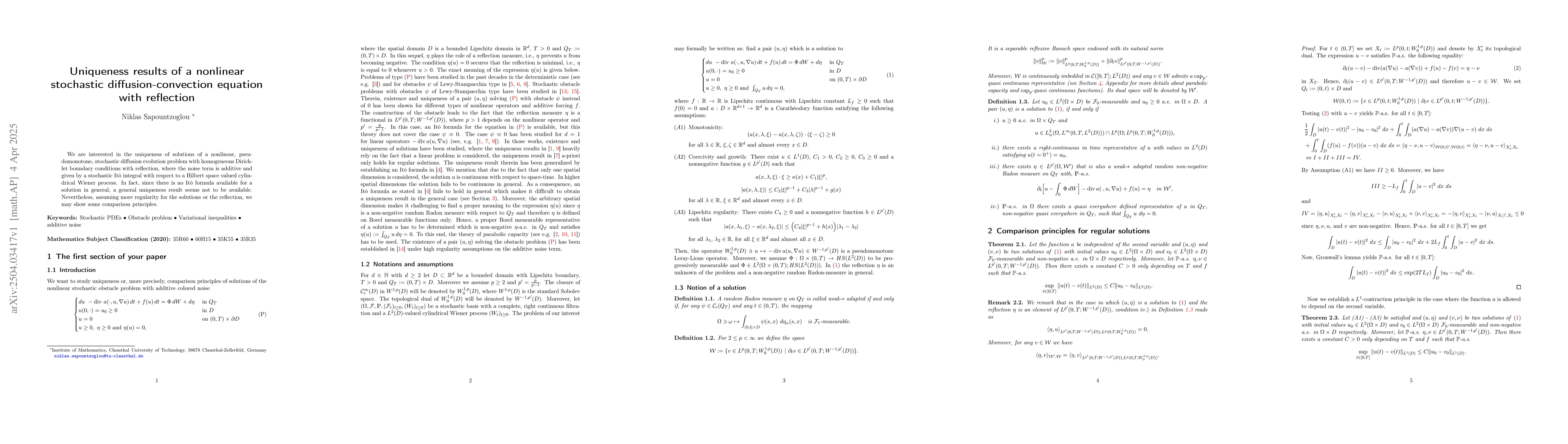 Thumbnail for Uniqueness results of a nonlinear stochastic diffusion-convection
  equation with reflection