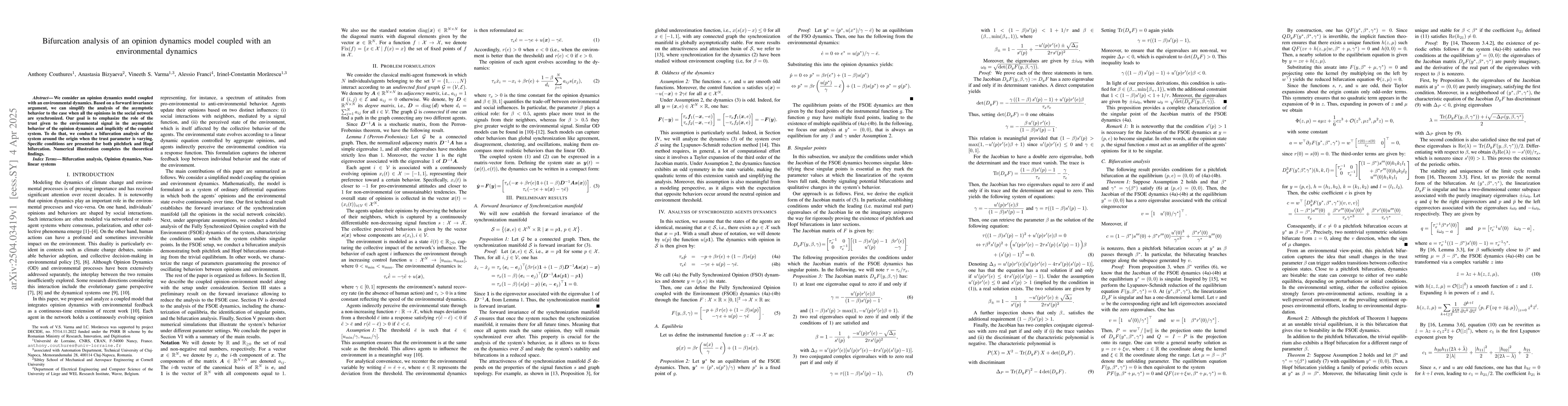 Thumbnail for Bifurcation analysis of an opinion dynamics model coupled with an
  environmental dynamics