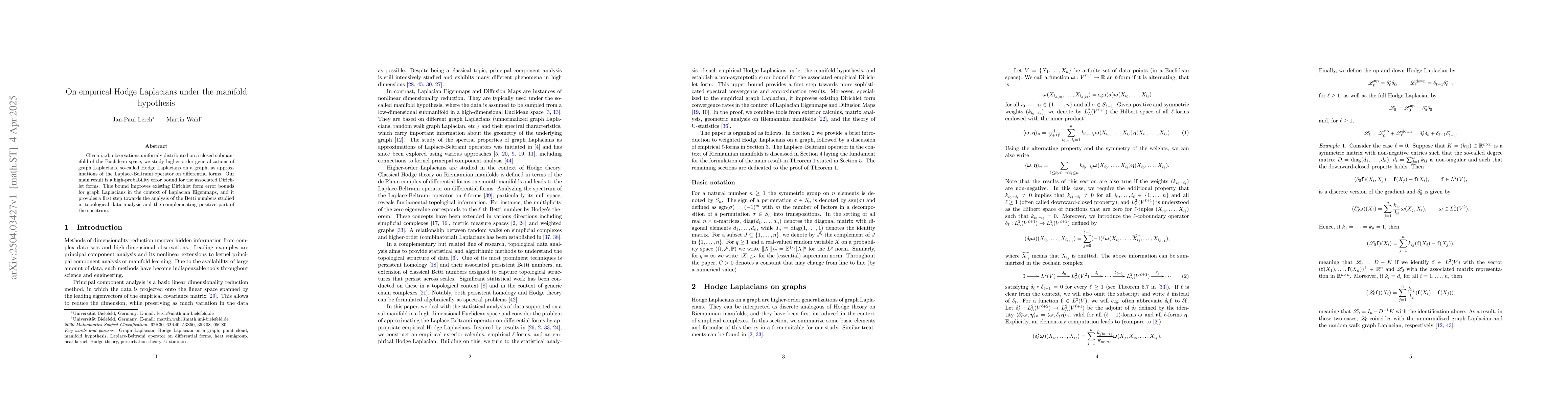 Thumbnail for On empirical Hodge Laplacians under the manifold hypothesis