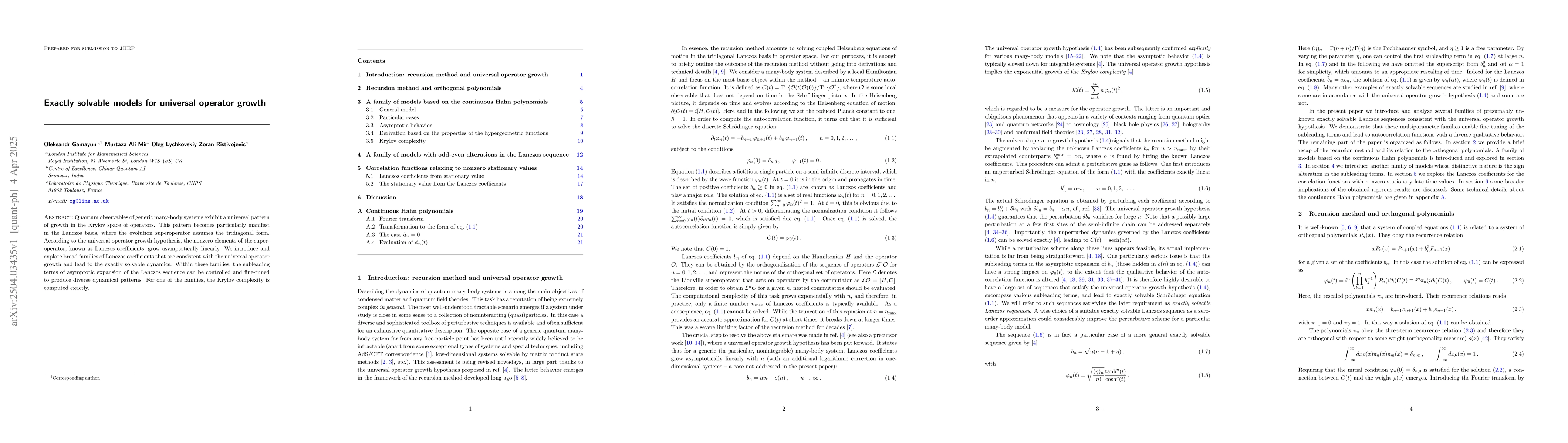 Thumbnail for Exactly solvable models for universal operator growth