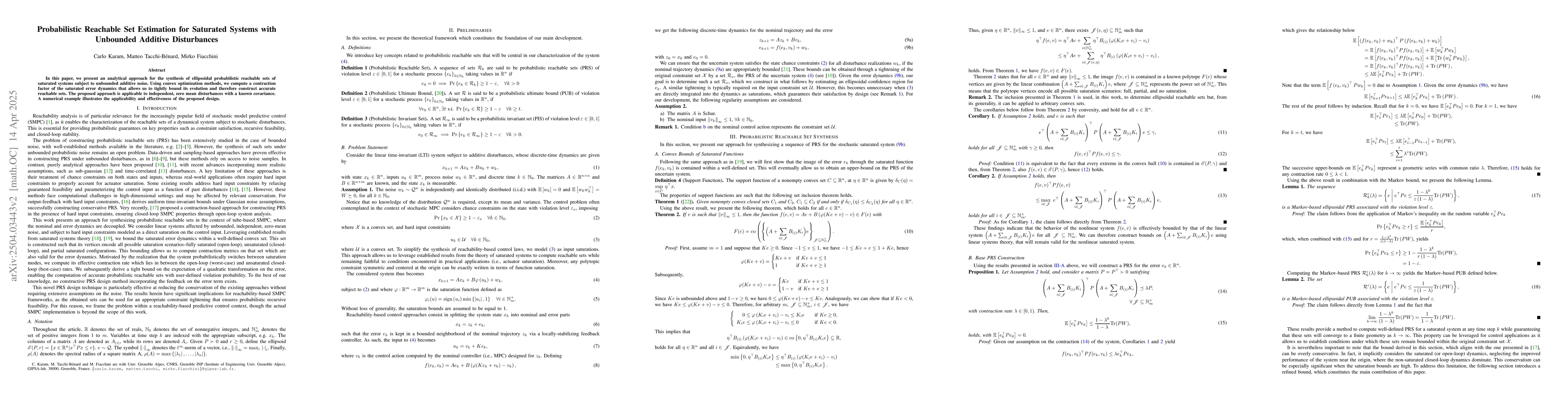 Thumbnail for Probabilistic Reachable Set Estimation for Saturated Systems with
  Unbounded Additive Disturbances