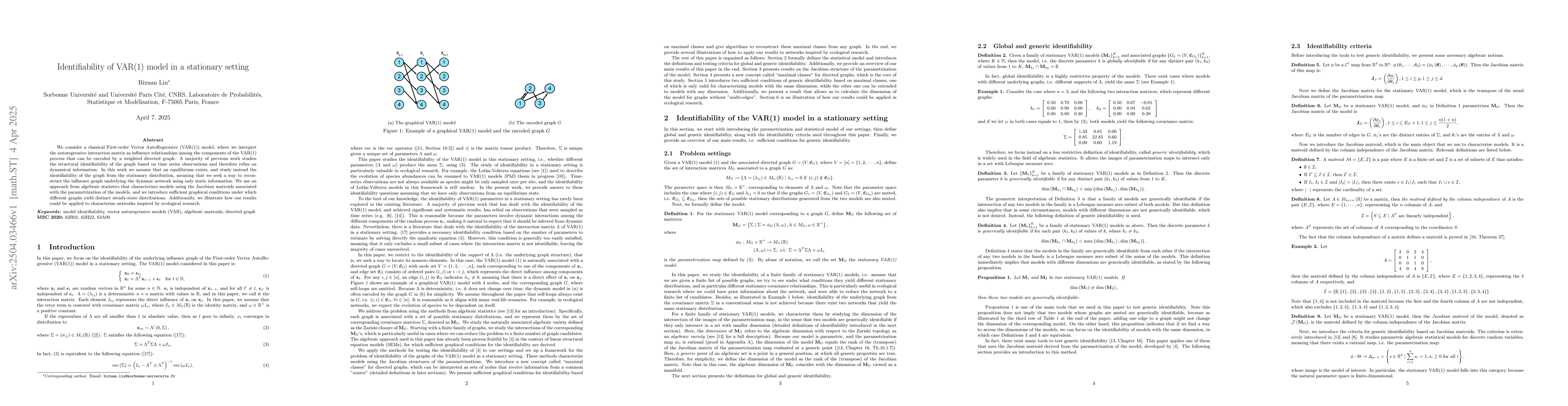 Thumbnail for Identifiability of VAR(1) model in a stationary setting