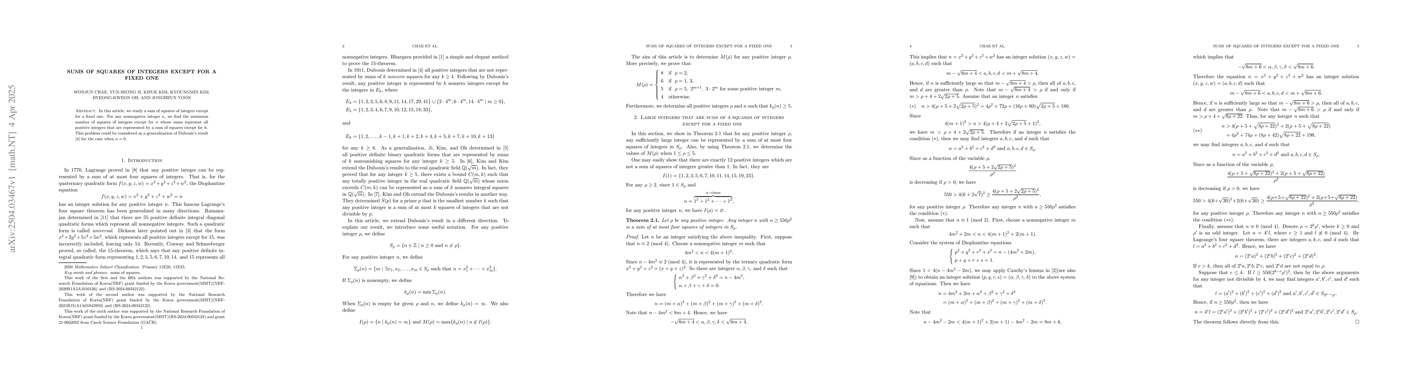 Thumbnail for Sums of squares of integers except for a fixed one