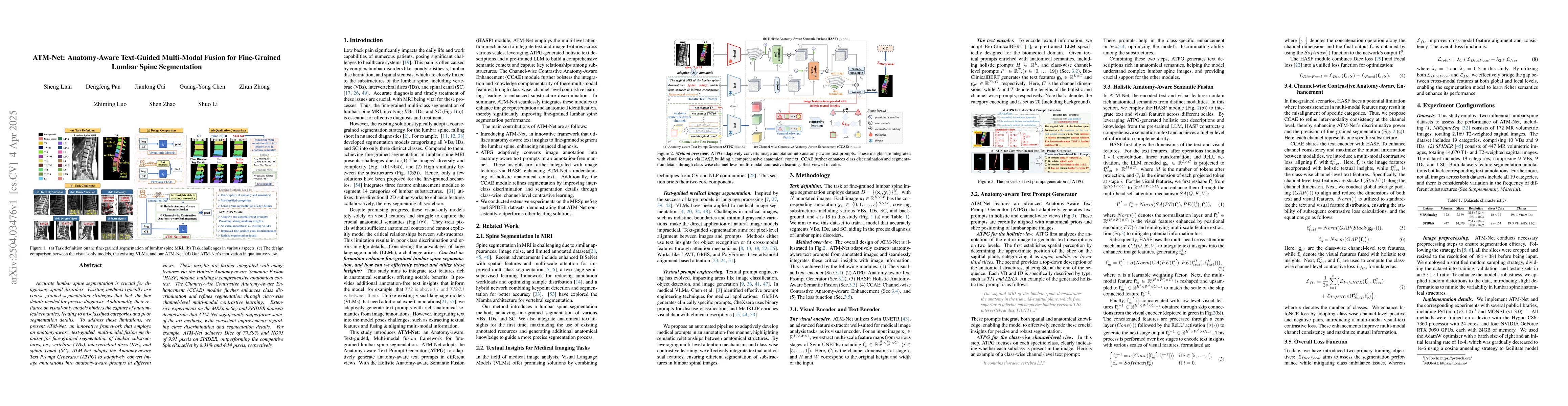 Thumbnail for ATM-Net: Anatomy-Aware Text-Guided Multi-Modal Fusion for Fine-Grained
  Lumbar Spine Segmentation