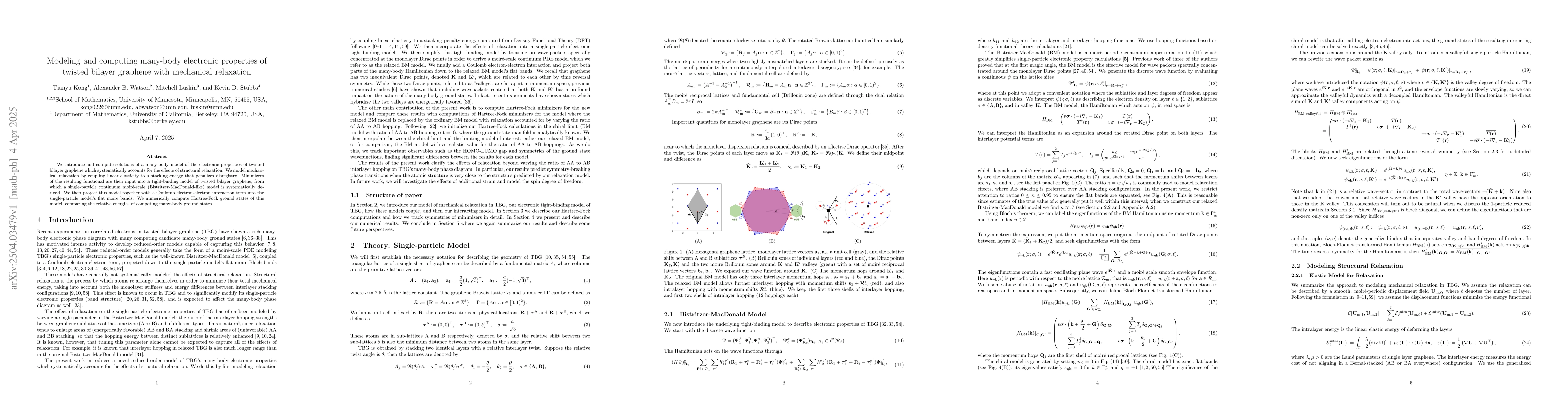 Thumbnail for Modeling and computing many-body electronic properties of twisted
  bilayer graphene with mechanical relaxation