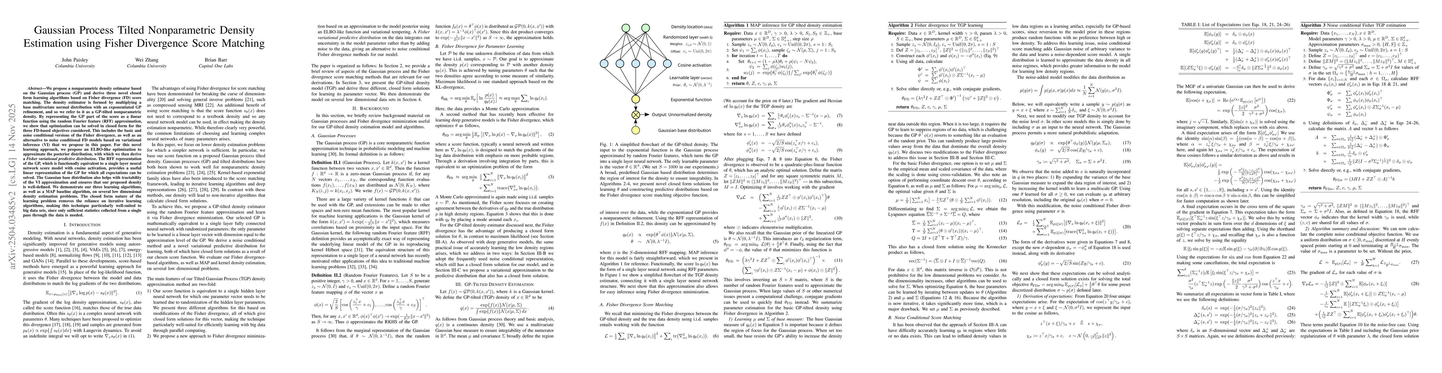 Thumbnail for Gaussian Process Tilted Nonparametric Density Estimation using Fisher Divergence Score Matching