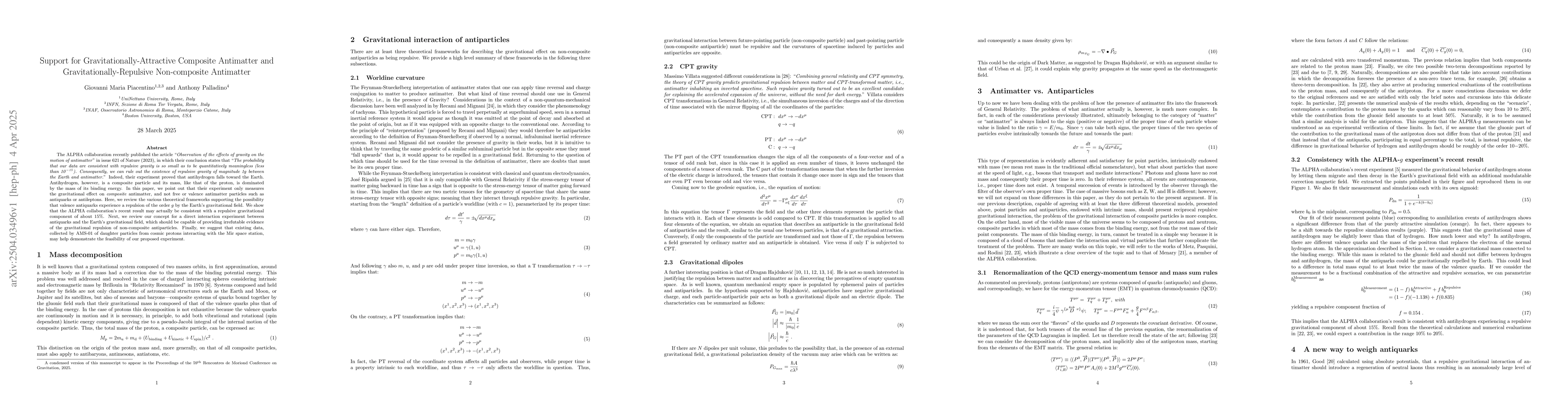 Thumbnail for Support for Gravitationally-Attractive Composite Antimatter and
  Gravitationally-Repulsive Non-composite Antimatter