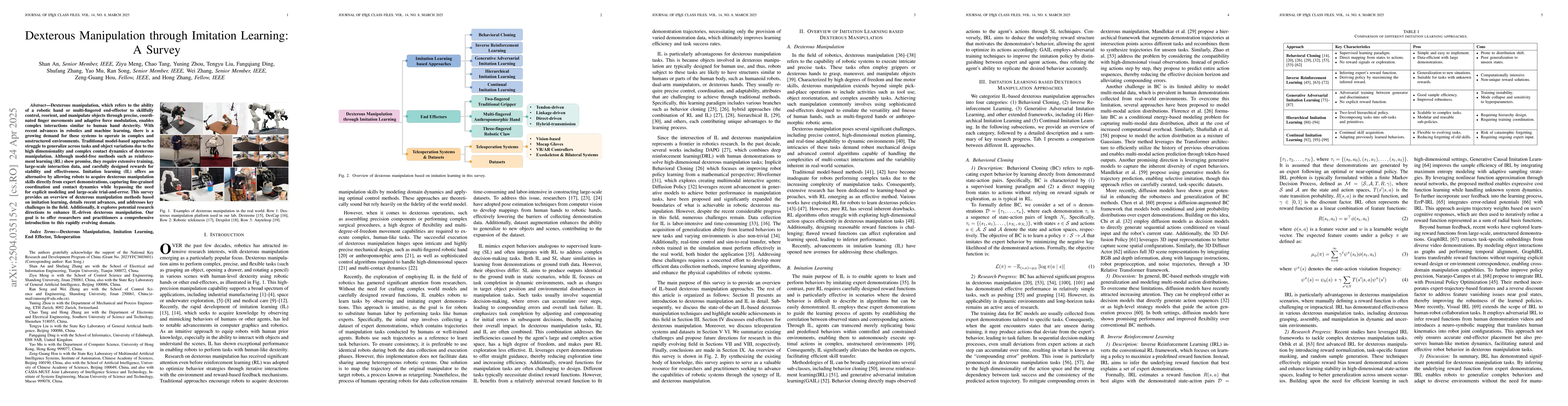 Thumbnail for Dexterous Manipulation through Imitation Learning: A Survey
