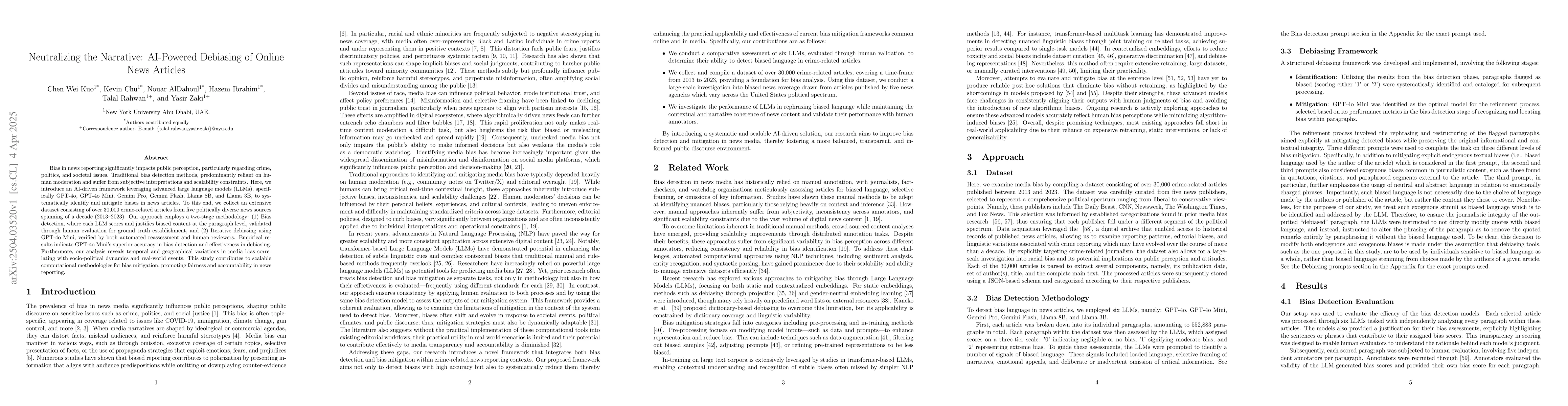 Thumbnail for Neutralizing the Narrative: AI-Powered Debiasing of Online News Articles