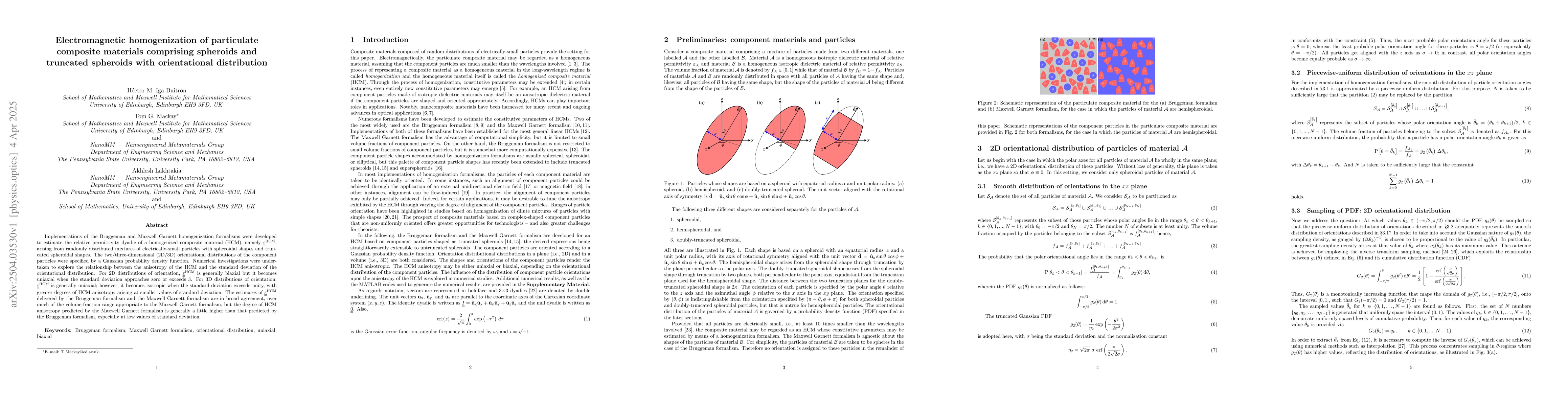 Thumbnail for Electromagnetic homogenization of particulate composite materials
  comprising spheroids and truncated spheroids with orientational distribution