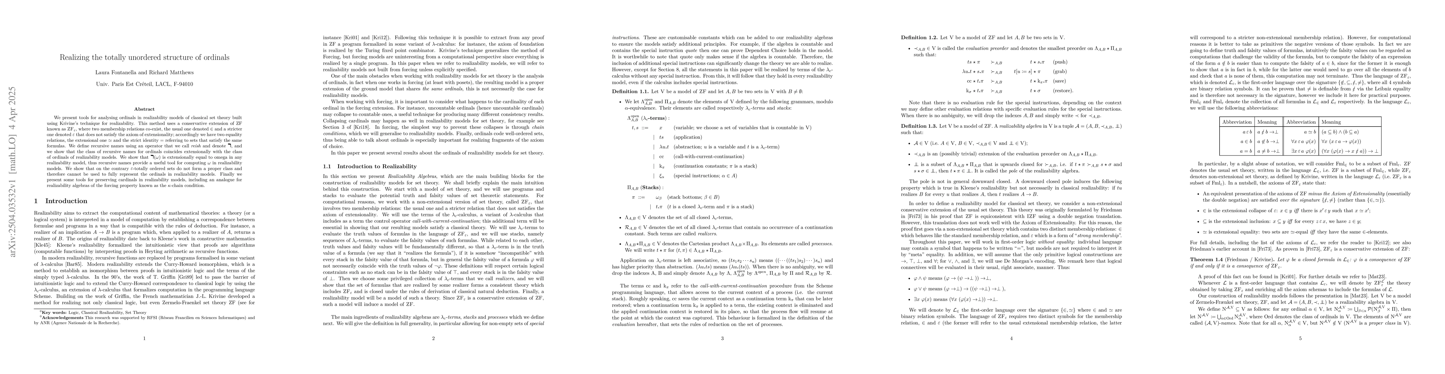 Thumbnail for Realizing the totally unordered structure of ordinals