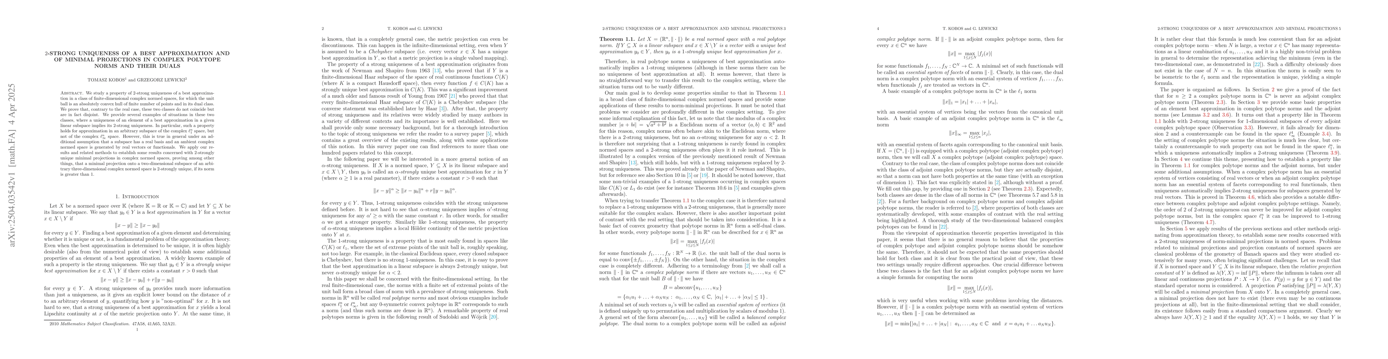 Thumbnail for $2$-strong uniqueness of a best approximation and of minimal projections
  in complex polytope norms and their duals