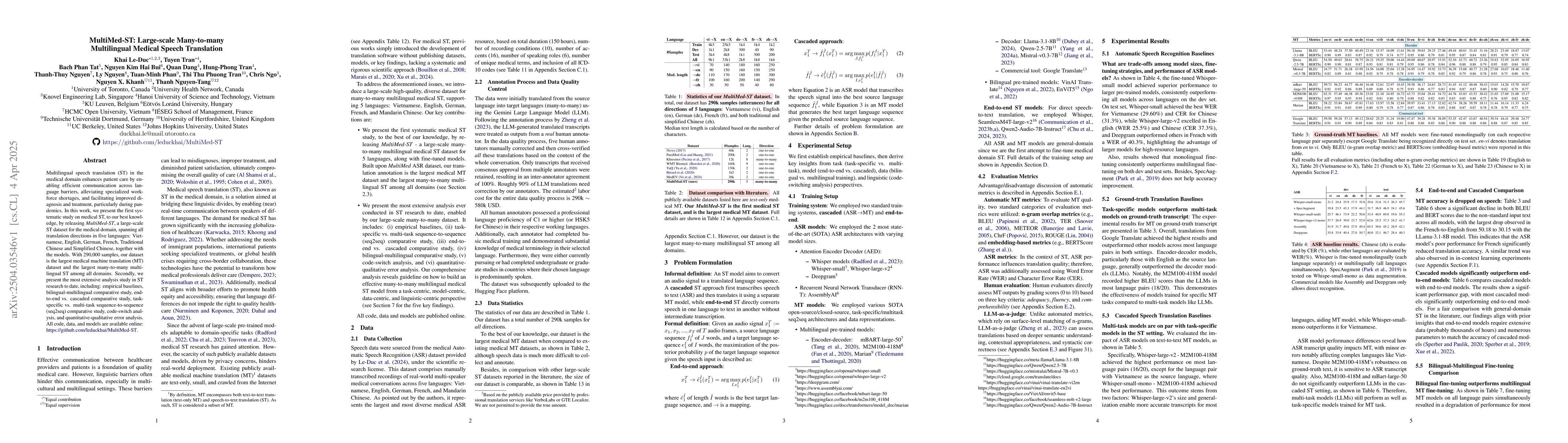 Thumbnail for MultiMed-ST: Large-scale Many-to-many Multilingual Medical Speech
  Translation