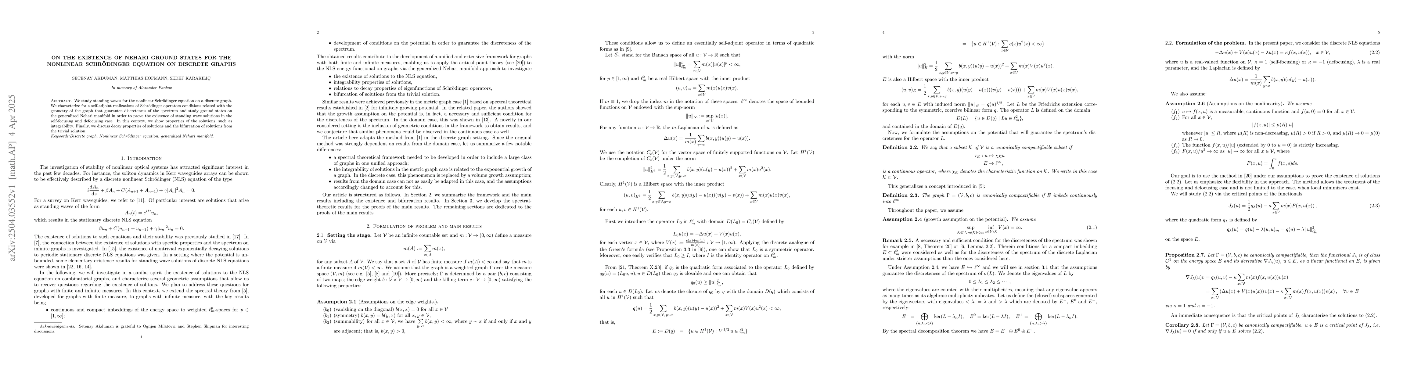 Thumbnail for On the existence of Nehari ground states for the Nonlinear Schrödinger
  Equation on Discrete Graphs