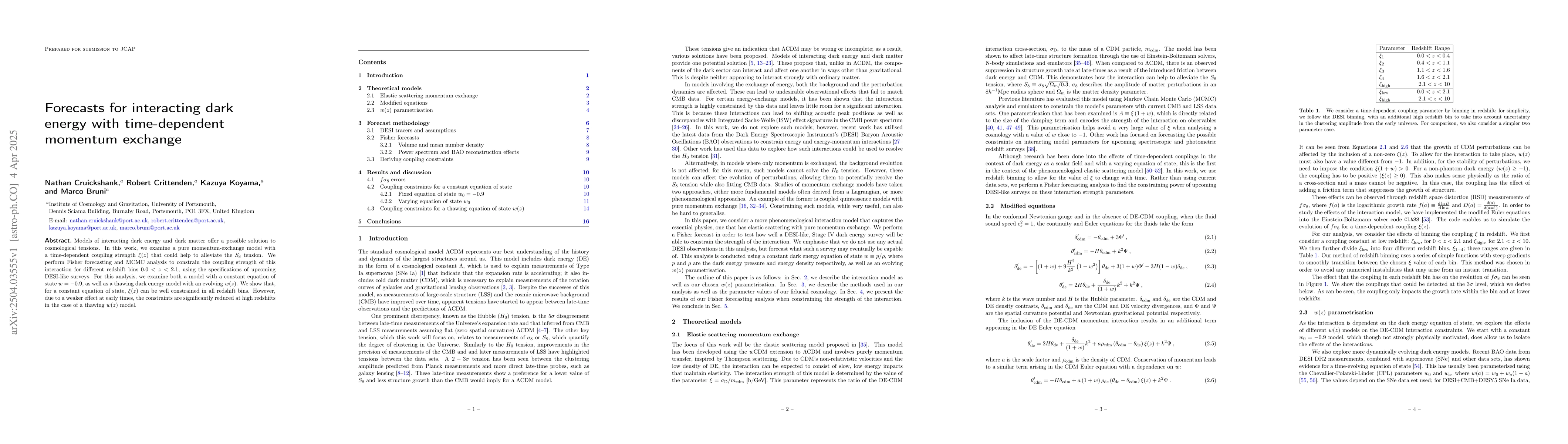 Thumbnail for Forecasts for interacting dark energy with time-dependent momentum
  exchange