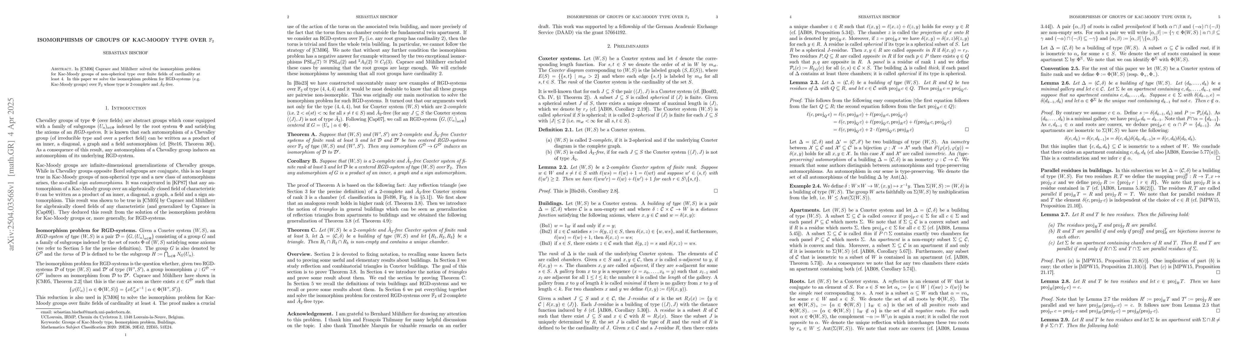 Thumbnail for Isomorphisms of Groups of Kac-Moody Type Over $\mathbb{F}_2$