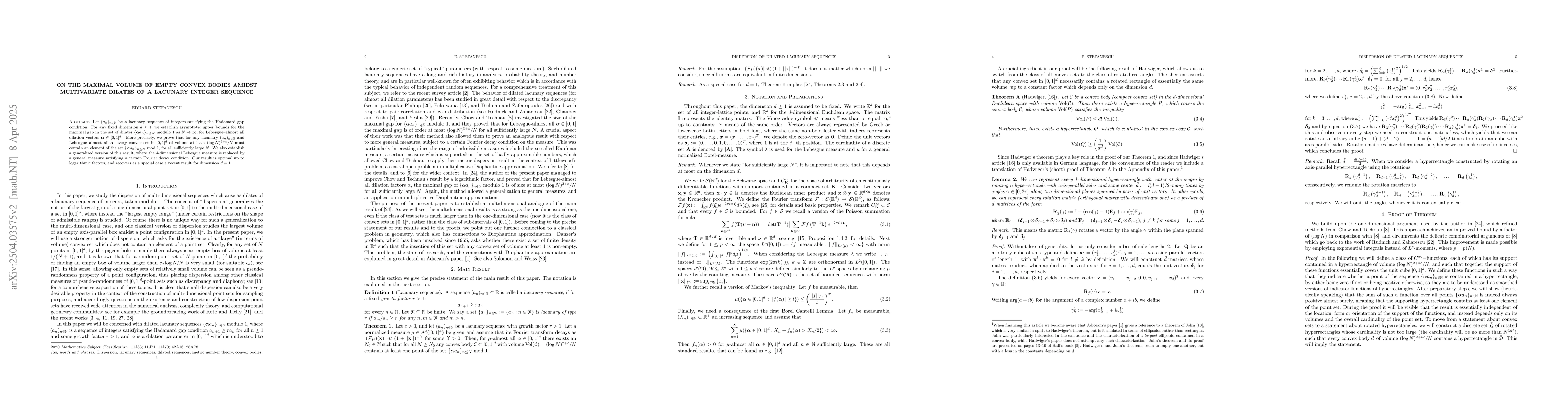 Thumbnail for On the maximal volume of empty convex bodies amidst multivariate dilates
  of a lacunary integer sequence