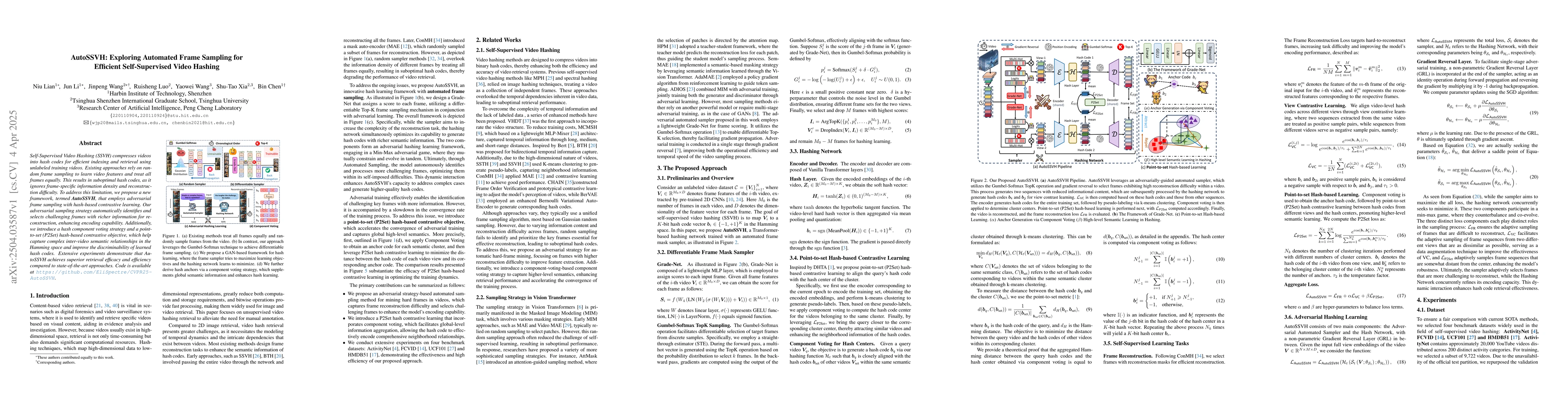 Thumbnail for AutoSSVH: Exploring Automated Frame Sampling for Efficient
  Self-Supervised Video Hashing