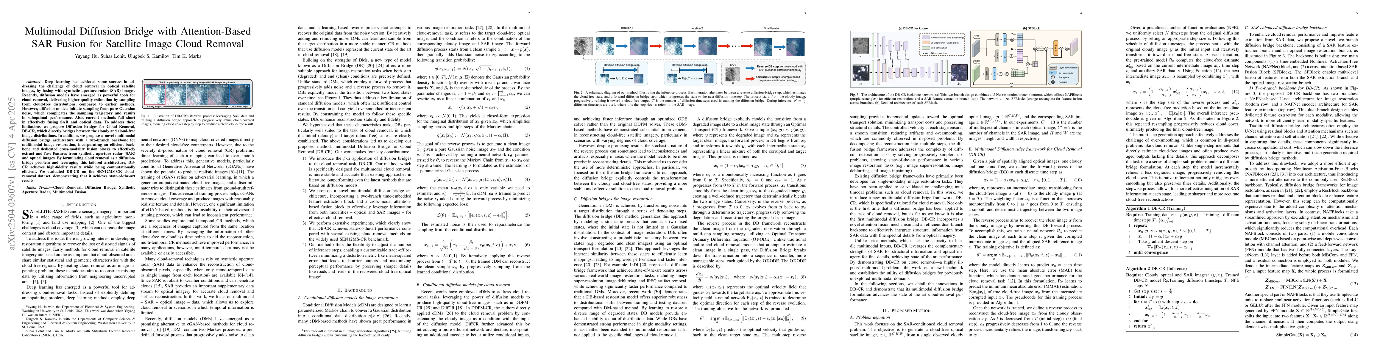 Thumbnail for Multimodal Diffusion Bridge with Attention-Based SAR Fusion for
  Satellite Image Cloud Removal