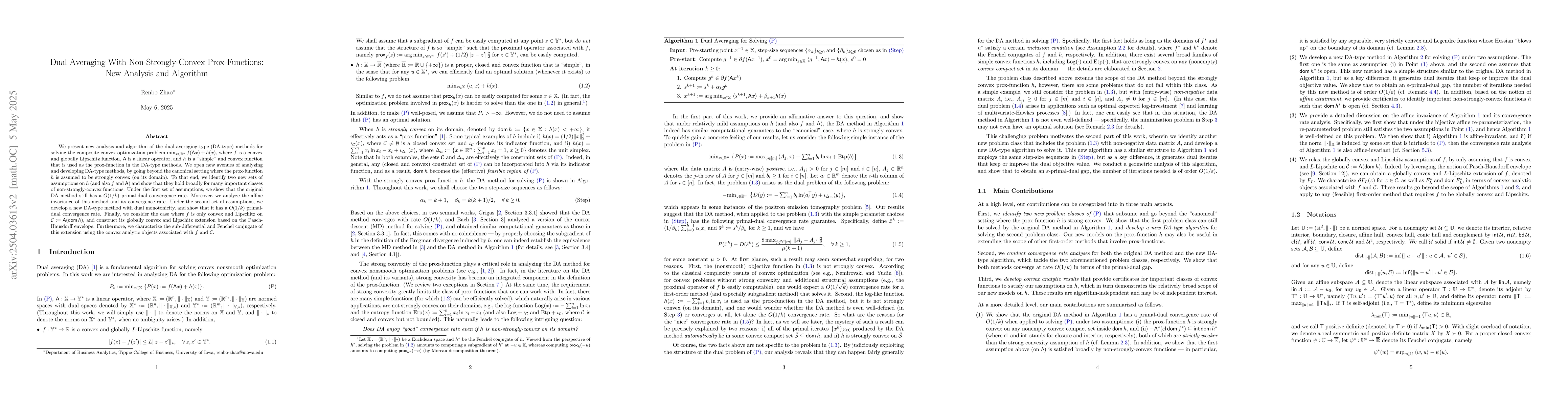Thumbnail for Dual Averaging With Non-Strongly-Convex Prox-Functions: New Analysis and
  Algorithm
