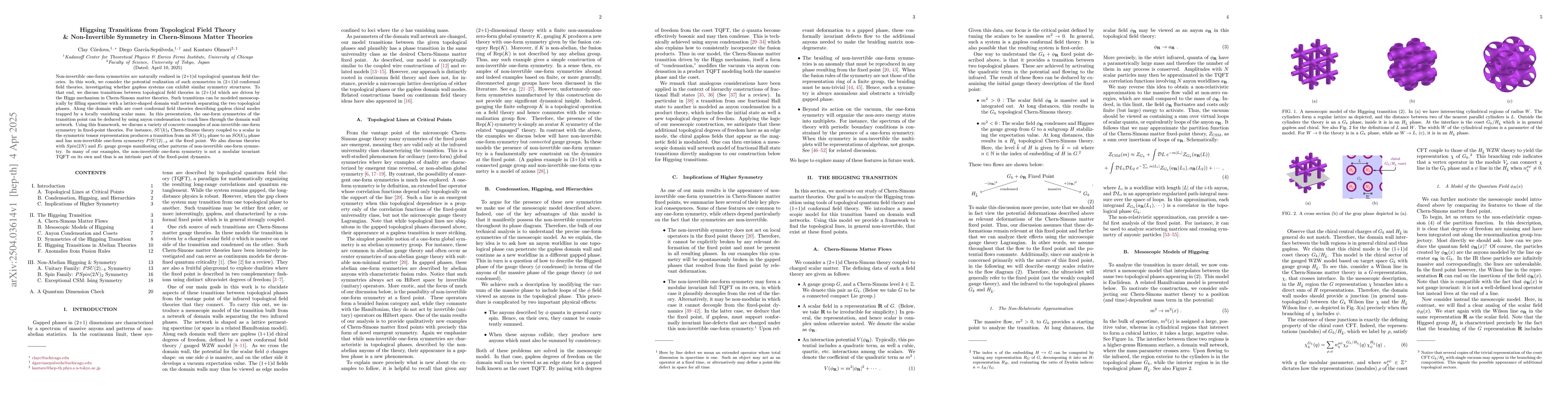 Thumbnail for Higgsing Transitions from Topological Field Theory & Non-Invertible
  Symmetry in Chern-Simons Matter Theories