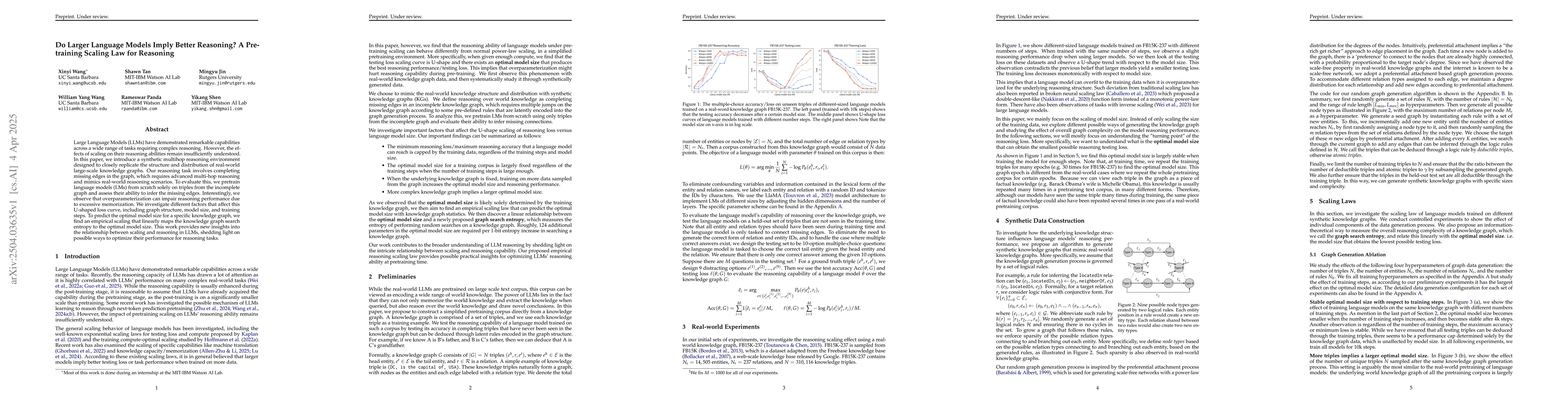 Thumbnail for Do Larger Language Models Imply Better Reasoning? A Pretraining Scaling
  Law for Reasoning