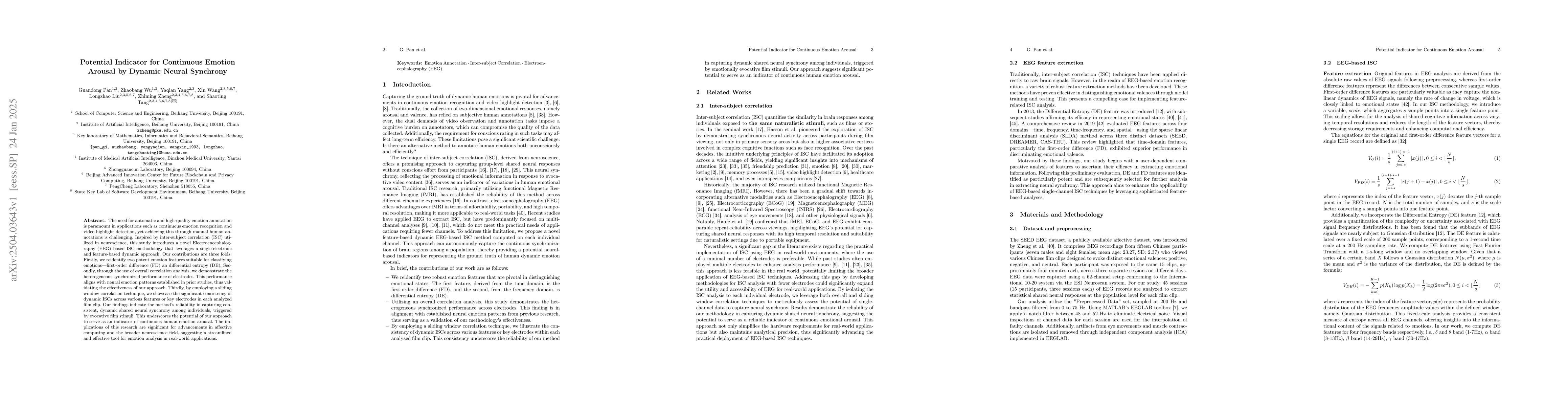Thumbnail for Potential Indicator for Continuous Emotion Arousal by Dynamic Neural
  Synchrony
