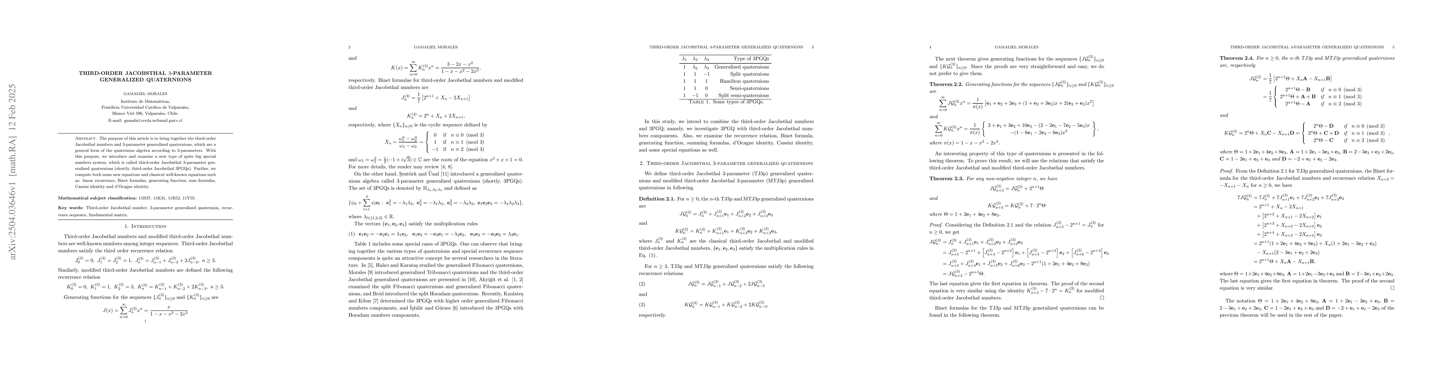 Thumbnail for Third-order Jacobsthal $3$-Parameter Generalized Quaternions