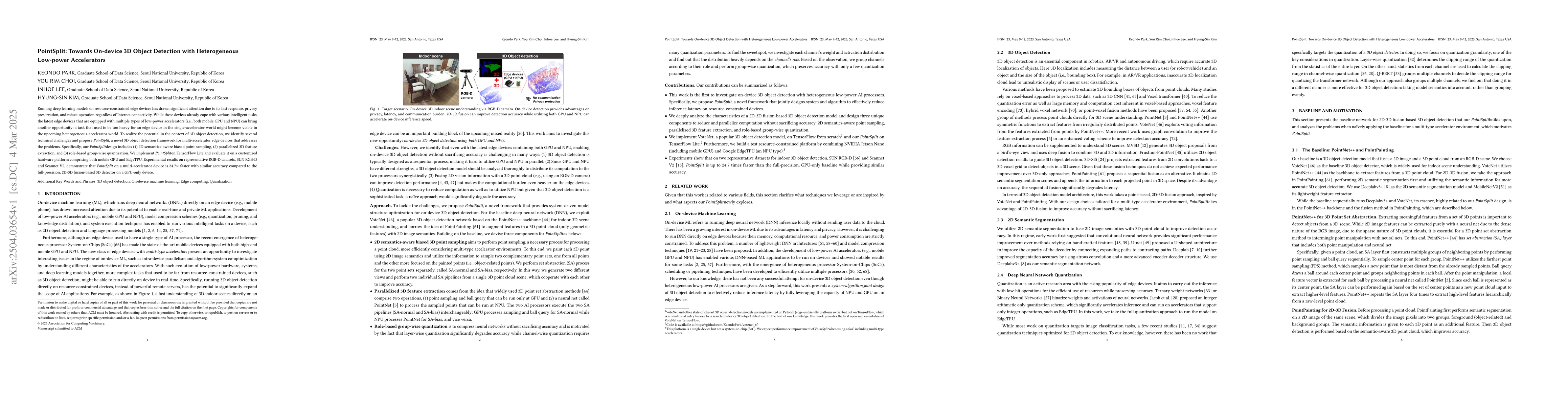 Thumbnail for PointSplit: Towards On-device 3D Object Detection with Heterogeneous
  Low-power Accelerators