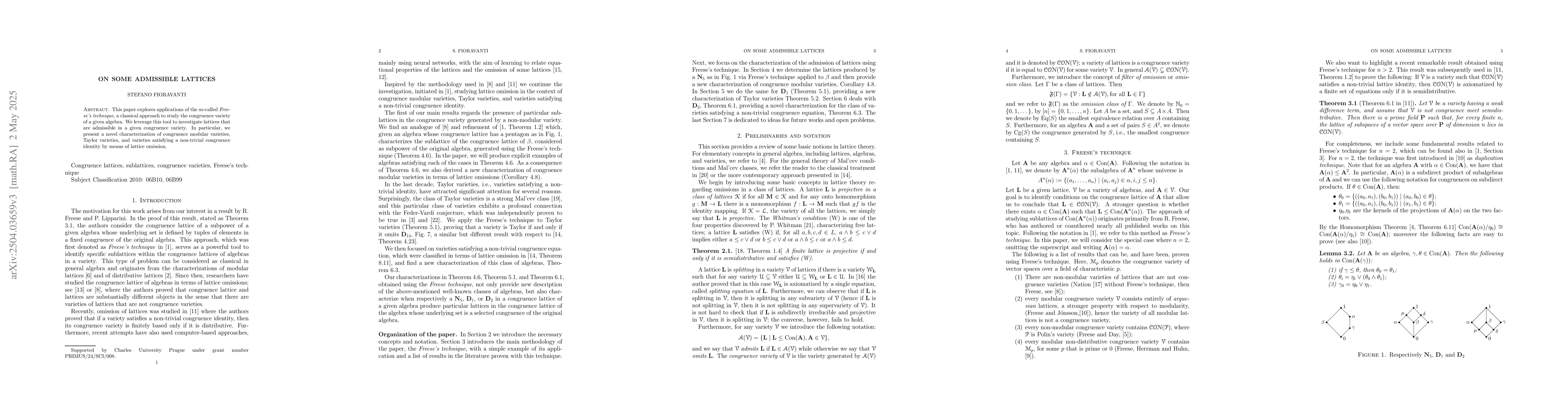 Thumbnail for On some admissible lattices