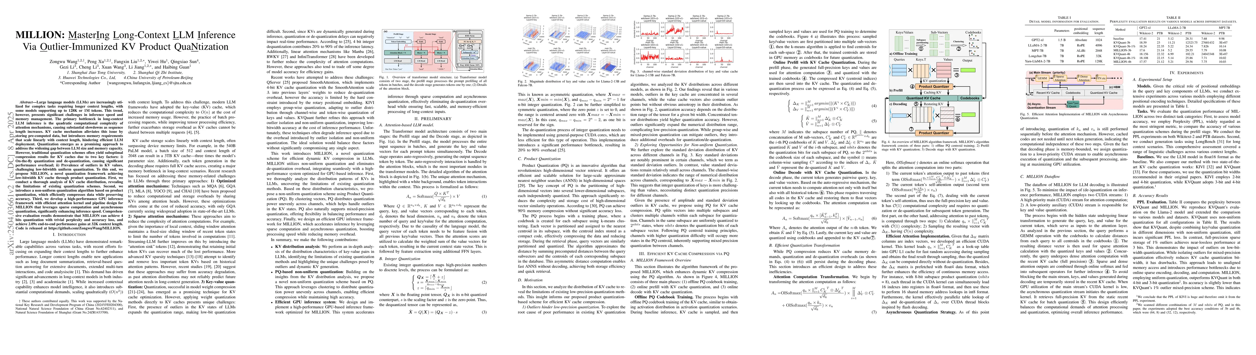 Thumbnail for MILLION: Mastering Long-Context LLM Inference Via Outlier-Immunized KV
  Product Quantization