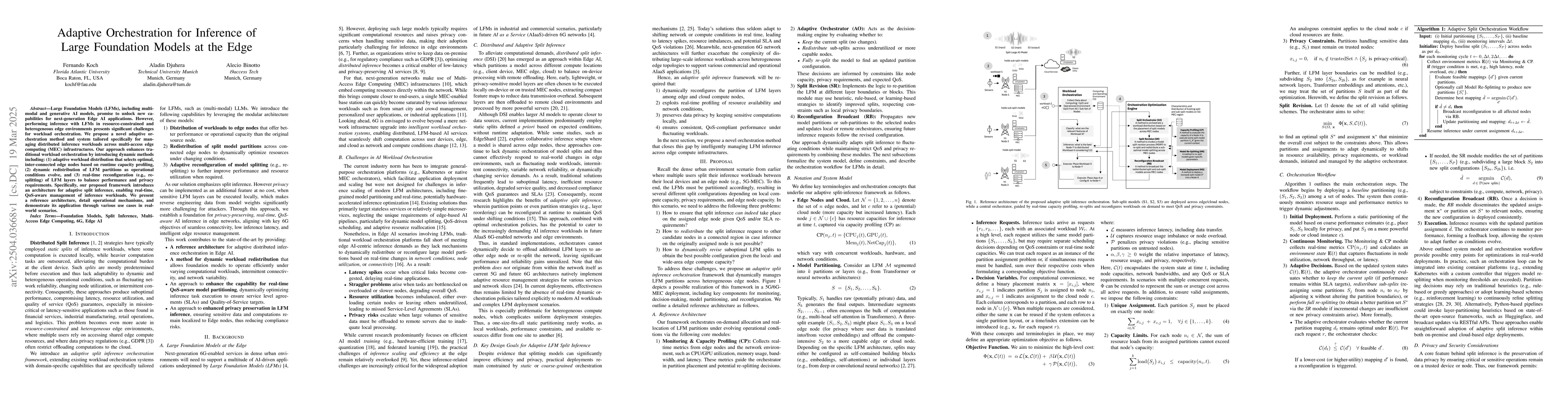 Thumbnail for Adaptive Orchestration for Inference of Large Foundation Models at the
  Edge