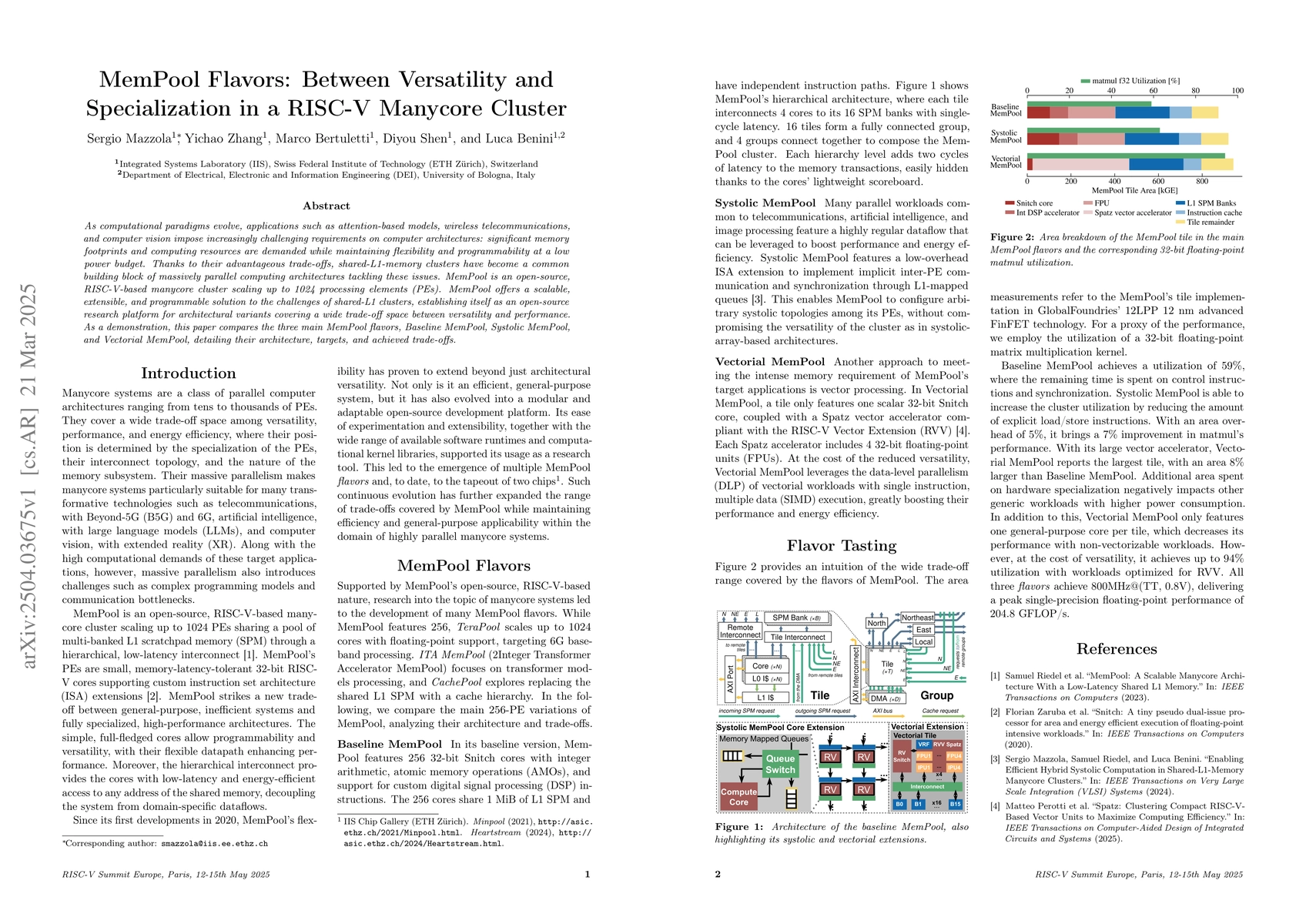 Thumbnail for MemPool Flavors: Between Versatility and Specialization in a RISC-V
  Manycore Cluster